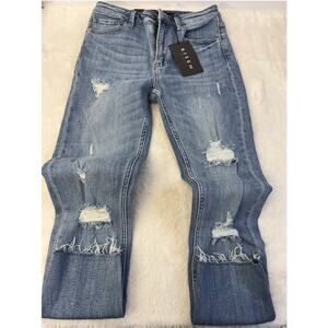 Risen High Rise Distressed Relax Fit Size 27/5 Raw Hem New With Tags